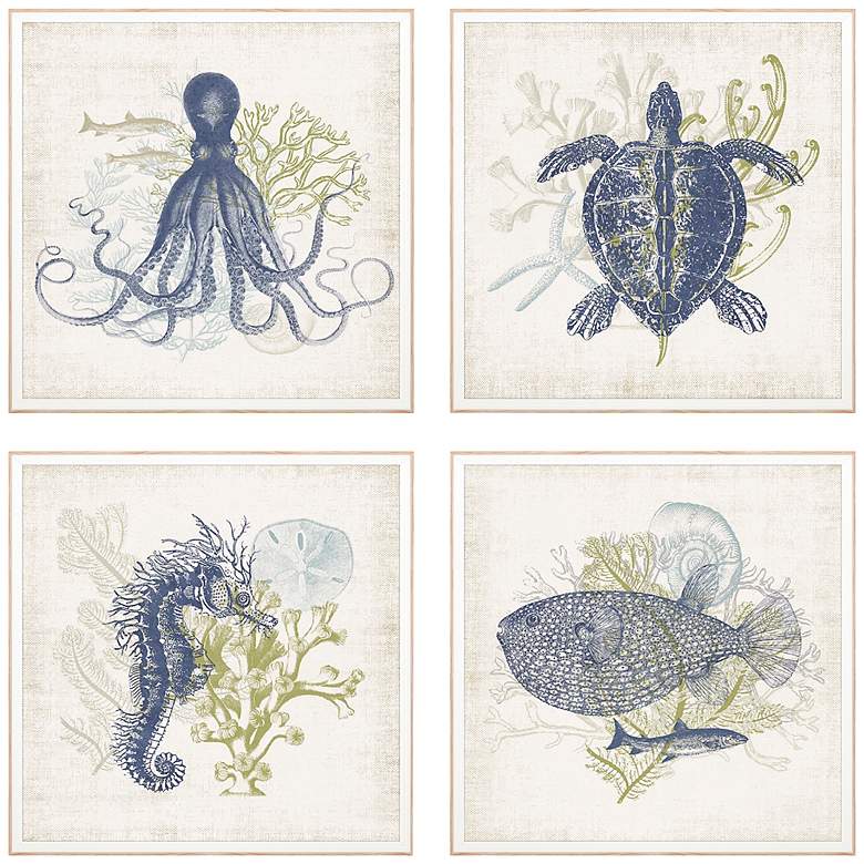 Image 2 Coastal Ephemera 18 inch Square 4-Piece Giclee Wall Art Set