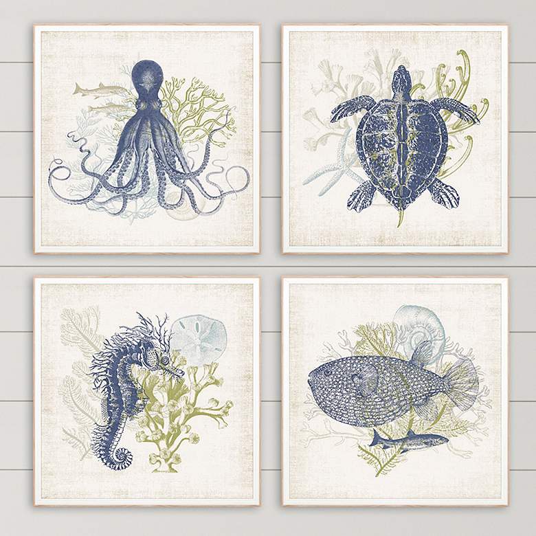 Image 1 Coastal Ephemera 18" Square 4-Piece Giclee Wall Art Set