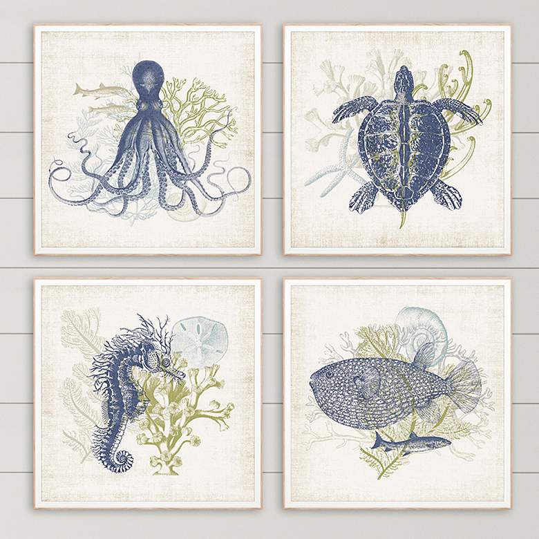 Image 1 Coastal Ephemera 18 inch Square 4-Piece Giclee Wall Art Set