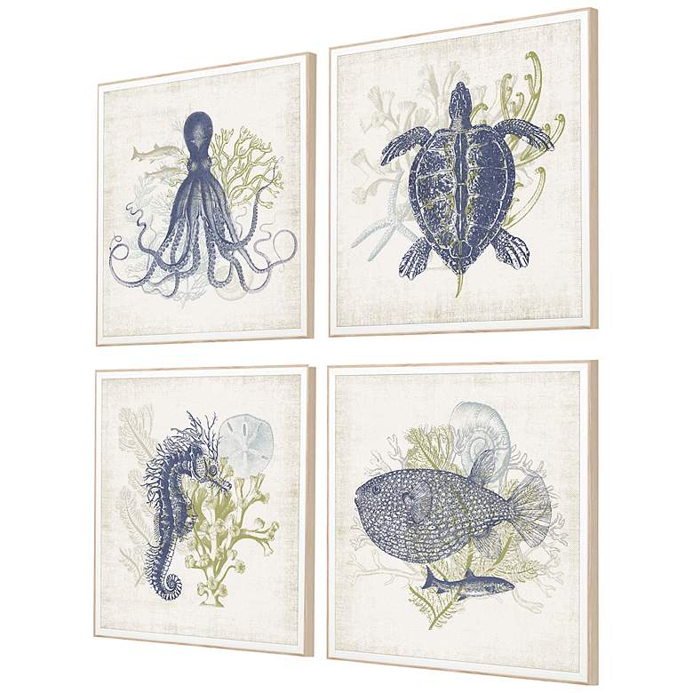 Image 4 Coastal Ephemera 18 inch Square 4-Piece Giclee Wall Art Set more views