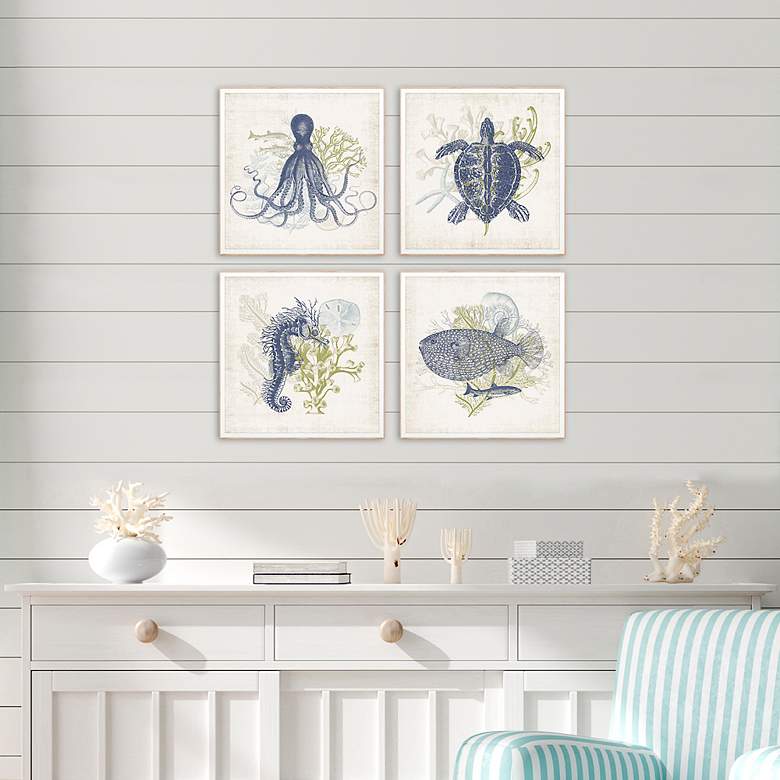 Image 5 Coastal Ephemera 18 inch Square 4-Piece Giclee Wall Art Set more views