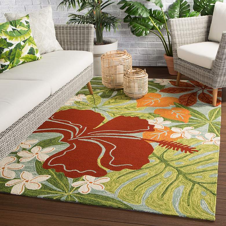 Image 1 Coastal Lagoon Luau COL20 5&#39;x7&#39;6 inch Red and Green Area Rug