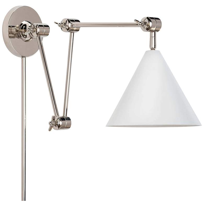 Image 1 Coastal Living Zig-Zag Polished Nickel and White Task Swing-Arm Wall Lamp