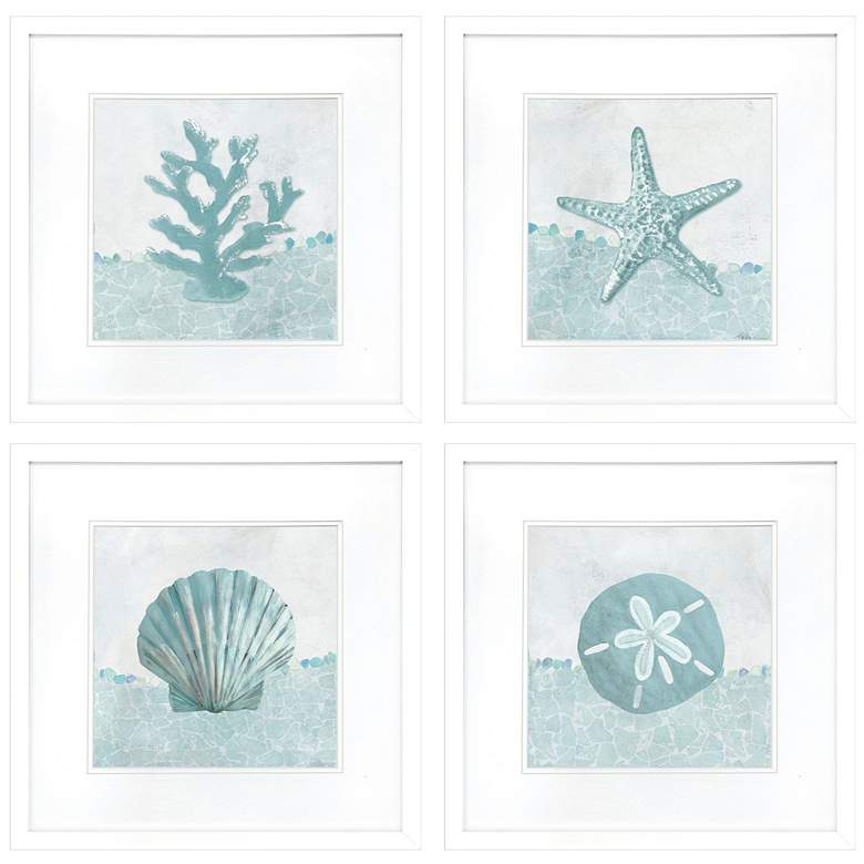 Image 1 Coastal Mosaic 19"W x 19"H Framed Wall Art Set of 4
