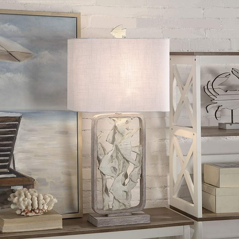 Image 1 Coastal Ocean Cream and Gray Handcrafted Tropical Fish Table Lamp