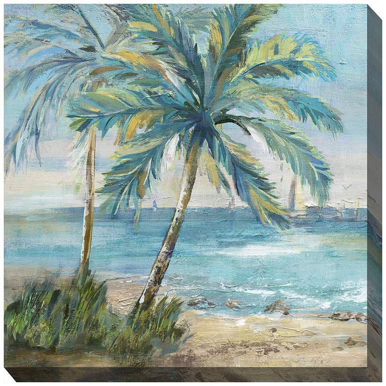 Image 1 Coastal Palm 1 24 inch Square Outdoor Canvas Wall Art