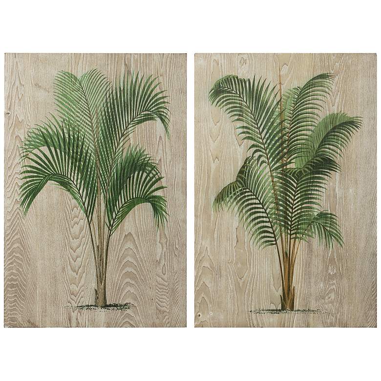 Image 2 Coastal Palm 36"H 2-Piece Giclee Printed Wood Wall Art Set