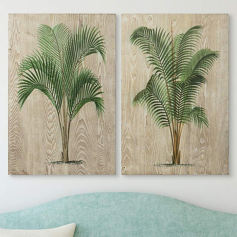 Image 1 Coastal Palm 36"H 2-Piece Giclee Printed Wood Wall Art Set