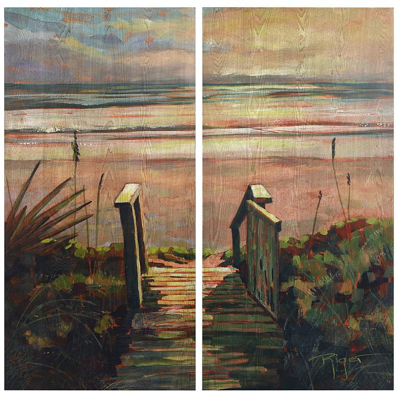 Image 2 Coastal Paradise Found 60 inchH 2-Piece Giclee Wood Wall Art Set