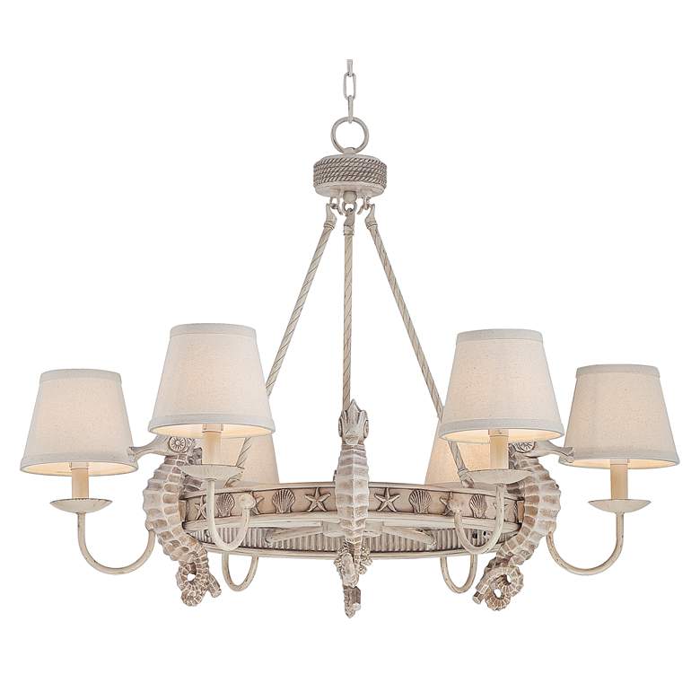Image 3 Coastal Seahorse 34 inch Antique Cottage Finish 6-Light Shade Chandelier more views