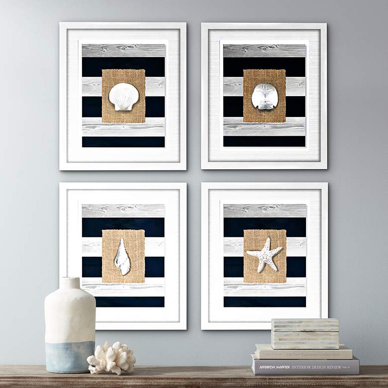 Image 1 Coastal Shells 4-Piece 24 3/4" Square Framed Wall Art Set