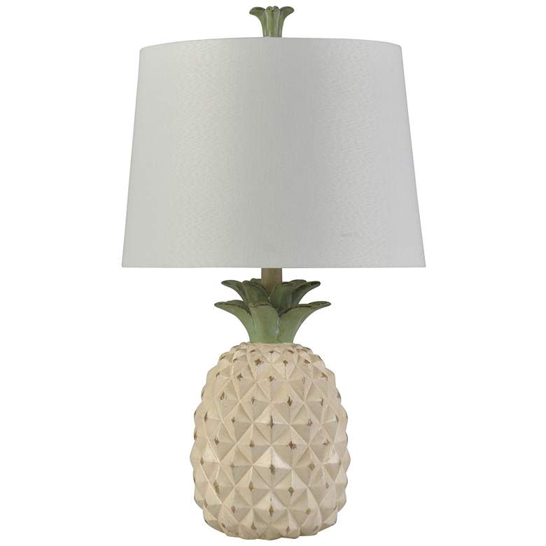 Image 1 Coastal Table Lamp - Dole Cream Finish - White Hardback Shade