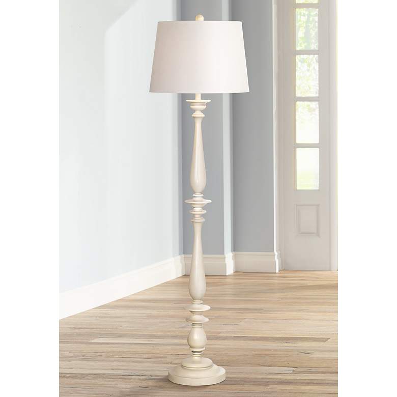 Image 1 Coastal Turned Base White Finish Traditional Floor Lamp