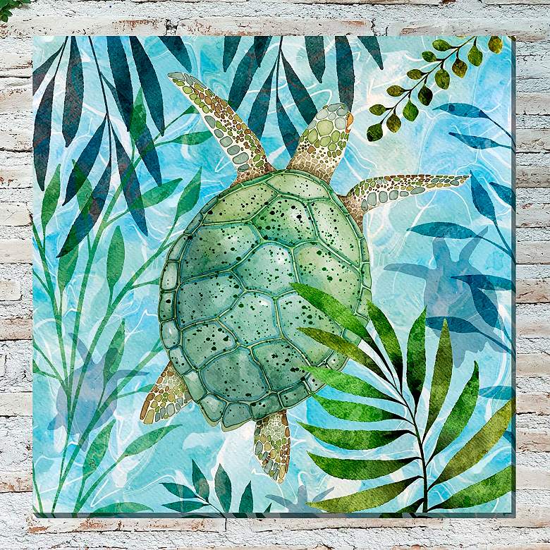 Image 1 Coastal Turtle 24" Square Outdoor Canvas Wall Art