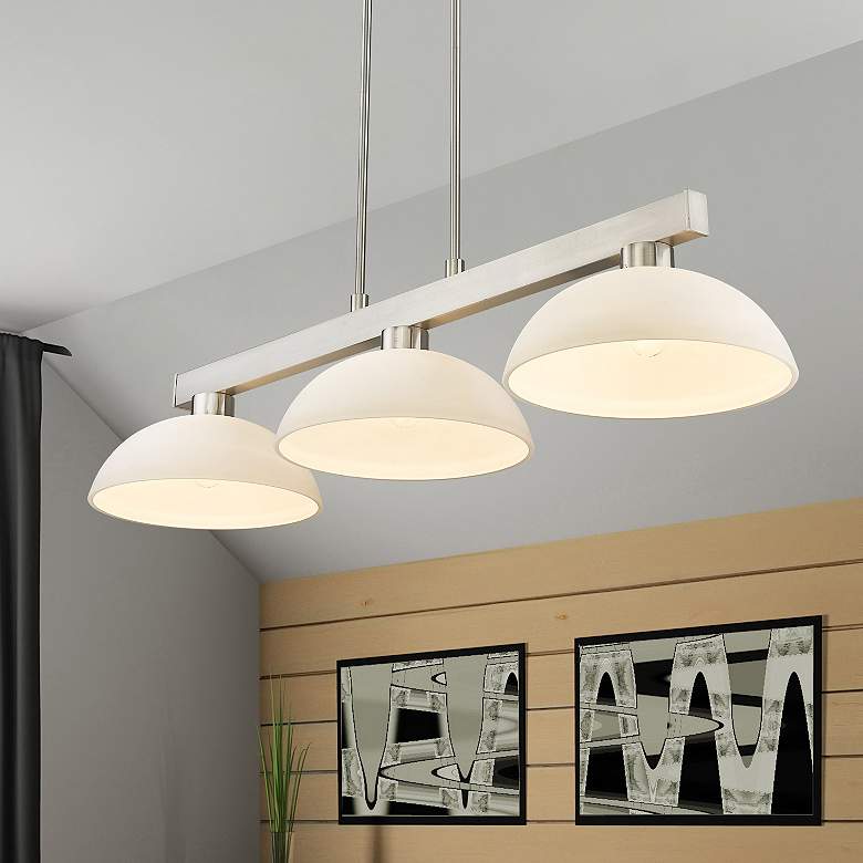Image 2 Cobalt 46" Wide Brushed Nickel 3-Light Billiard Pendant