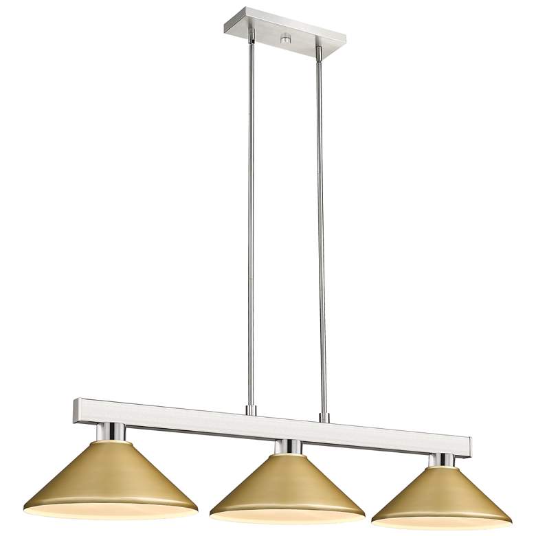 Image 2 Cobalt 46"W Brushed Nickel and Gold 3-Light Billiard Pendant