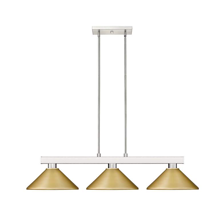 Image 4 Cobalt 46"W Brushed Nickel and Gold 3-Light Billiard Pendant more views