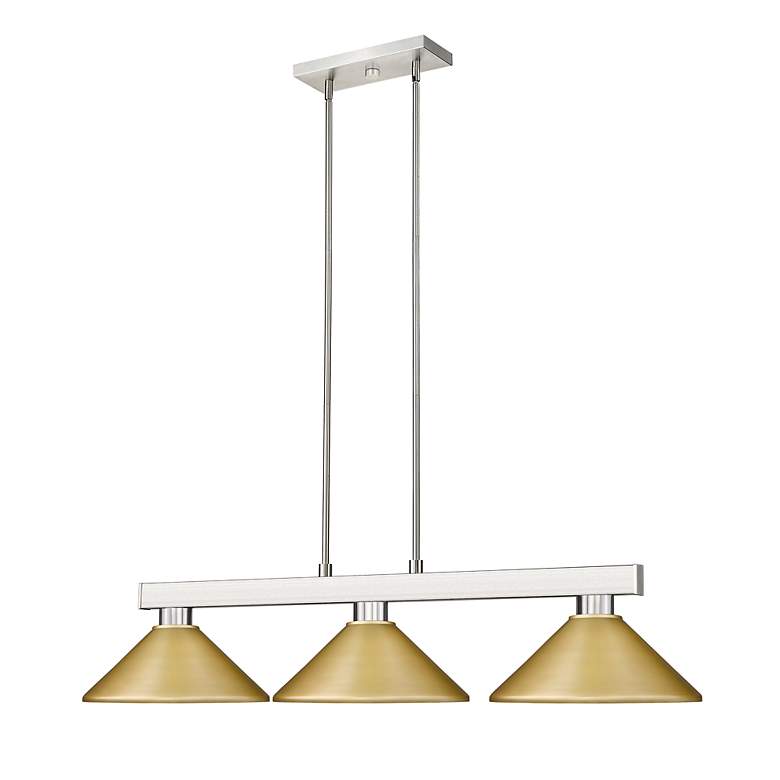 Image 5 Cobalt 46"W Brushed Nickel and Gold 3-Light Billiard Pendant more views