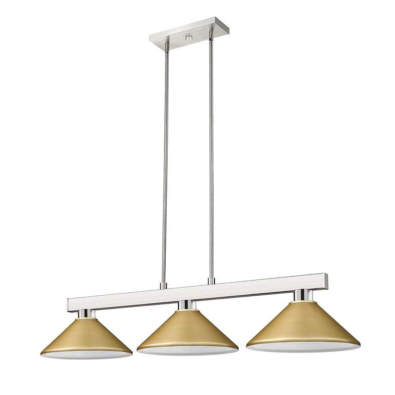 Image 7 Cobalt 46"W Brushed Nickel and Gold 3-Light Billiard Pendant more views
