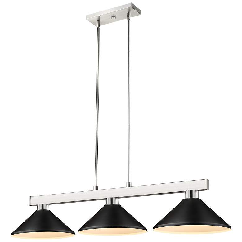 Image 3 Cobalt 46"W Brushed Nickel Black 3-Light Billiard Pendant