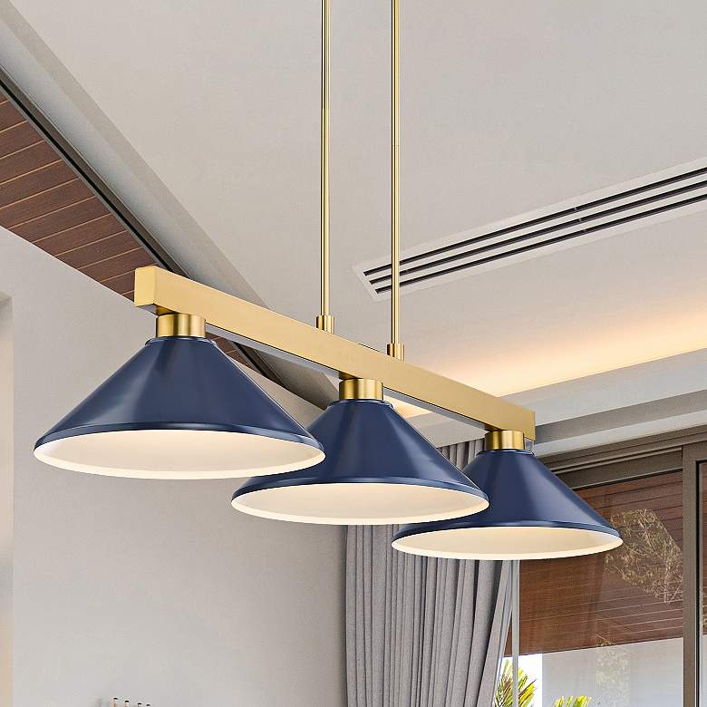 Image 2 Cobalt 49 3/4" Wide Modern Gold 3-Light Billiard Pendant
