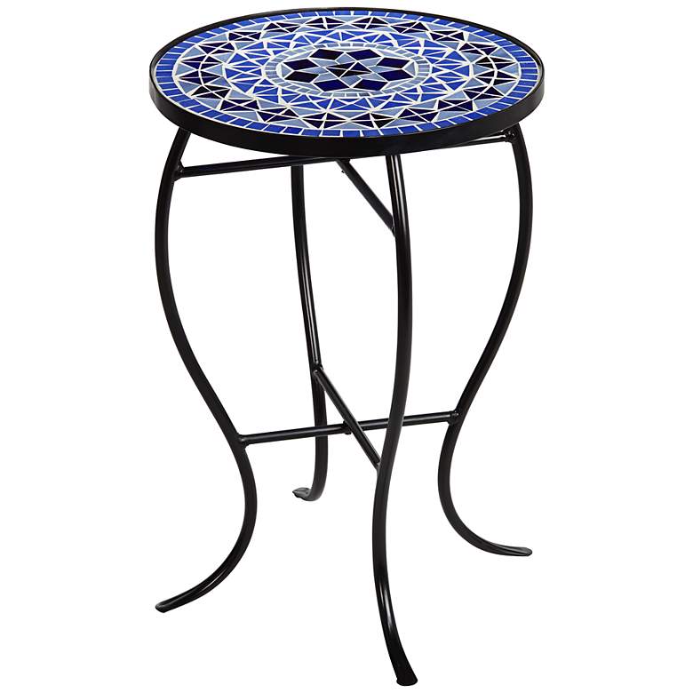 Cobalt Mosaic Black Iron Outdoor Accent Table