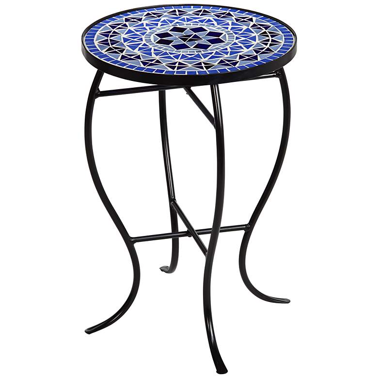 Image 3 Cobalt Mosaic Black Iron Outdoor Accent Table