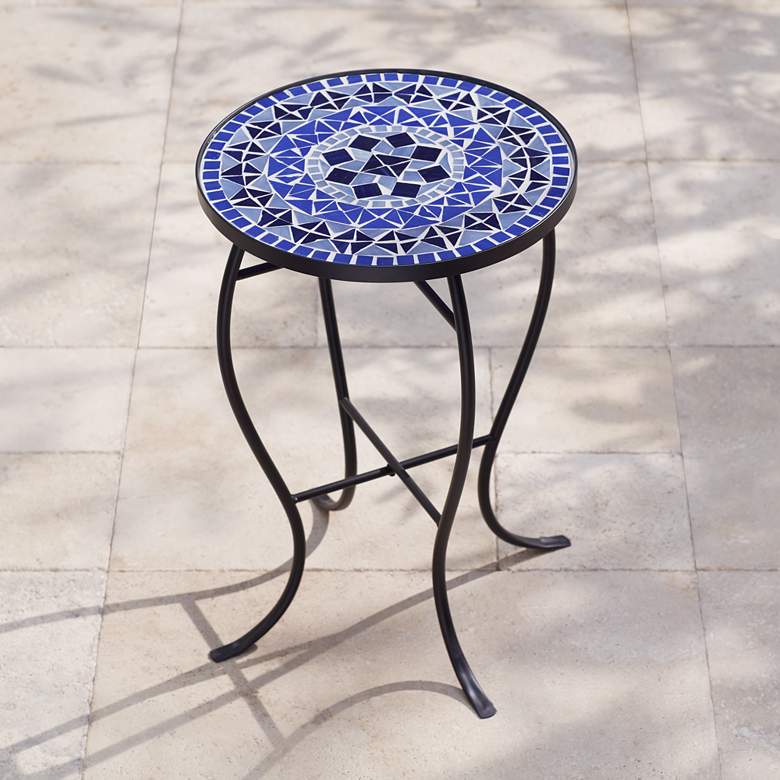 Image 1 Cobalt Mosaic Black Iron Outdoor Accent Table
