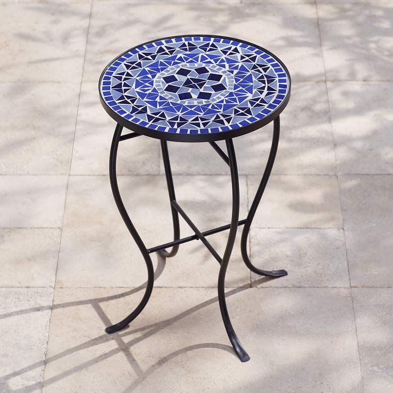 Image 2 Cobalt Mosaic Black Iron Outdoor Accent Table
