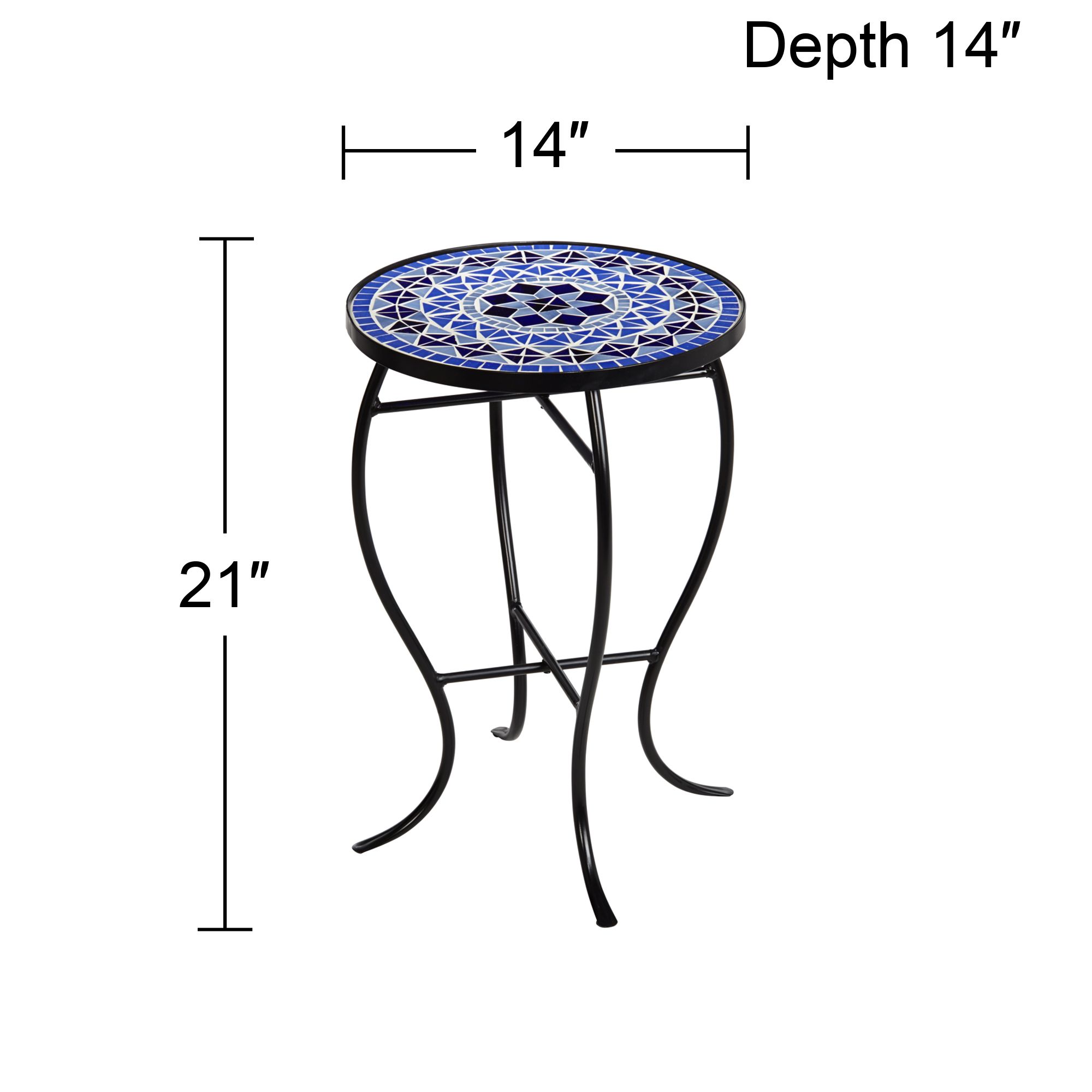 Cobalt Mosaic Black Iron Outdoor Accent Table in scene