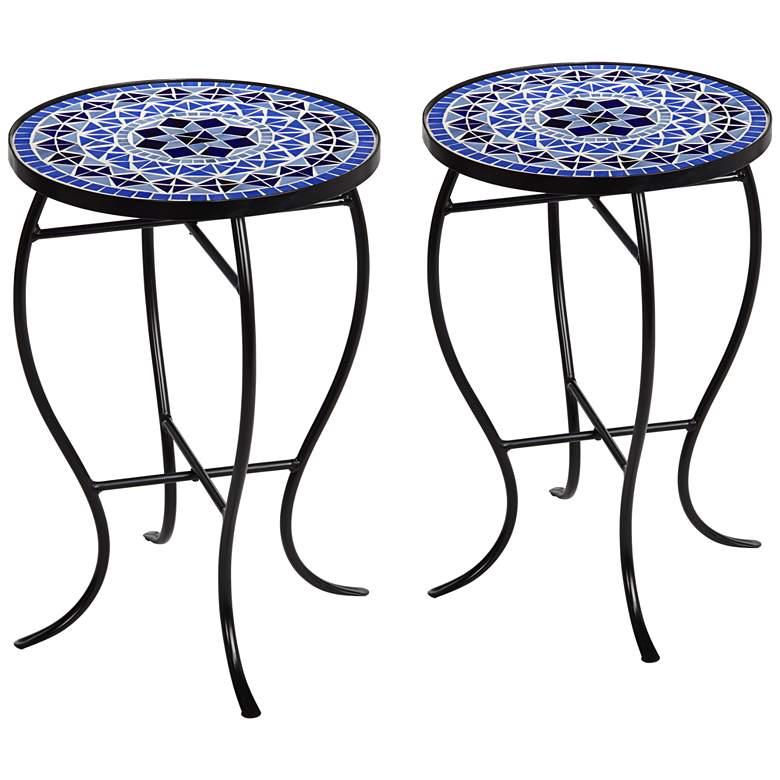 Image 2 Cobalt Mosaic Black Iron Outdoor Accent Tables Set of 2