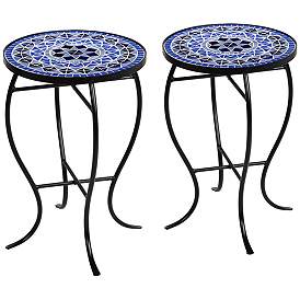 Image1 of Cobalt Mosaic Black Iron Outdoor Accent Tables Set of 2
