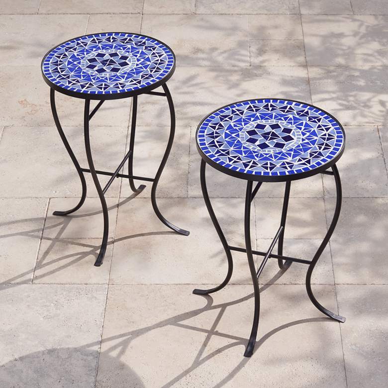Image 1 Cobalt Mosaic Black Iron Outdoor Accent Tables Set of 2