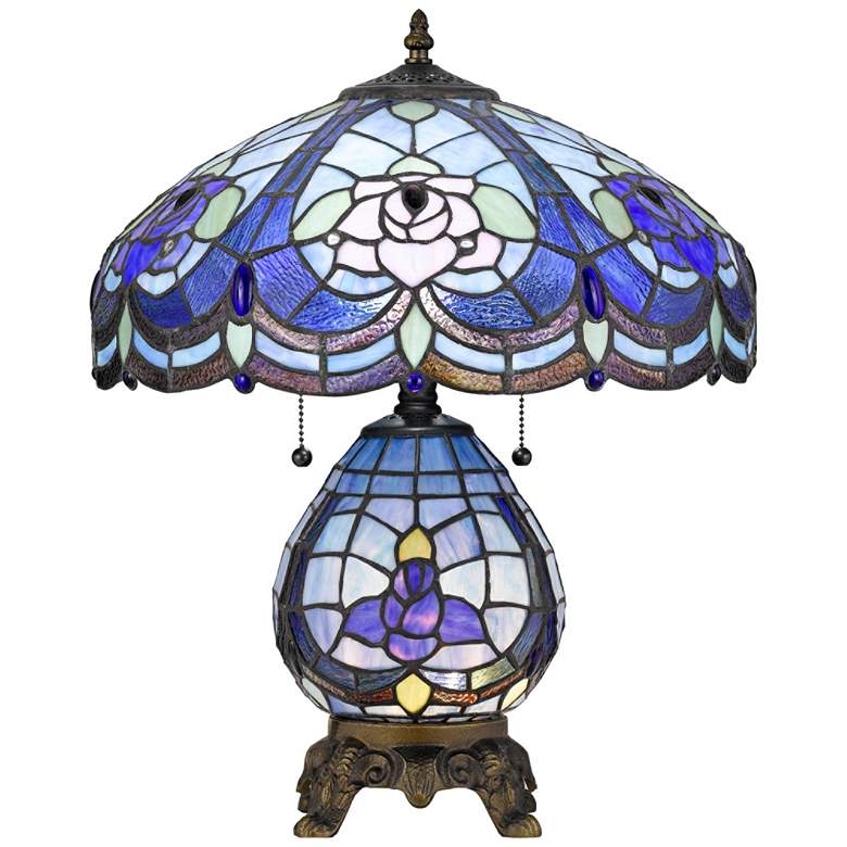 Image 2 Cobalt Tiffany-Style Blue Flower Table Lamp with Night Light