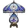 Cobalt Tiffany-Style Blue Flower Table Lamp with Night Light