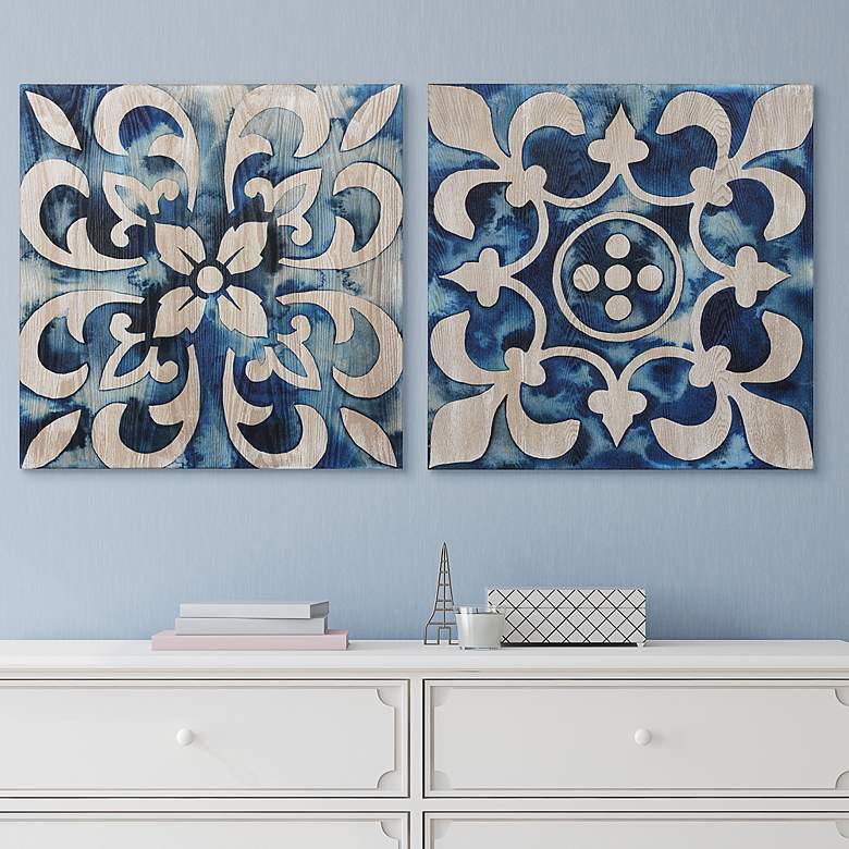 Image 1 Cobalt Tile 24" Square 2-Piece Giclee Printed Wall Art Set