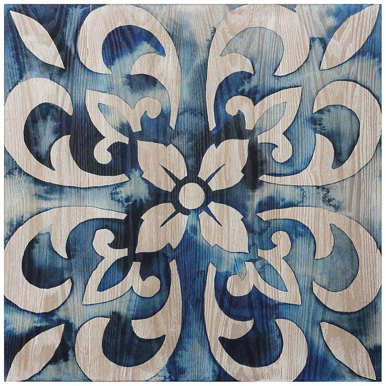 Image 2 Cobalt Tile II 24" Square Giclee Printed Wood Wall Art