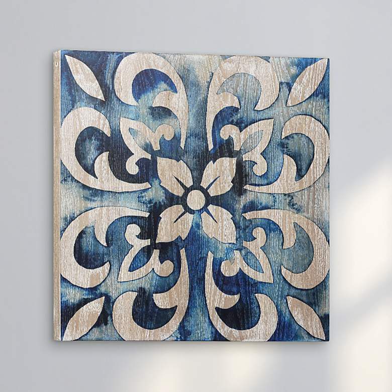 Image 1 Cobalt Tile II 24" Square Giclee Printed Wood Wall Art