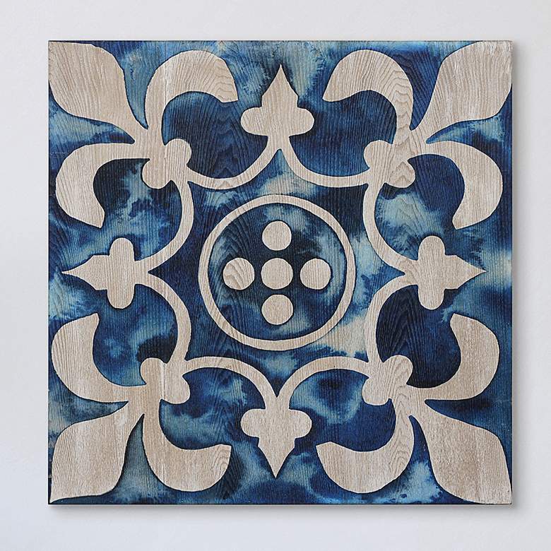 Image 1 Cobalt Tile III 24" Square Giclee Printed Wood Wall Art