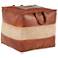 Cobbler Brown Leather Tan Canvas Pouf Ottoman