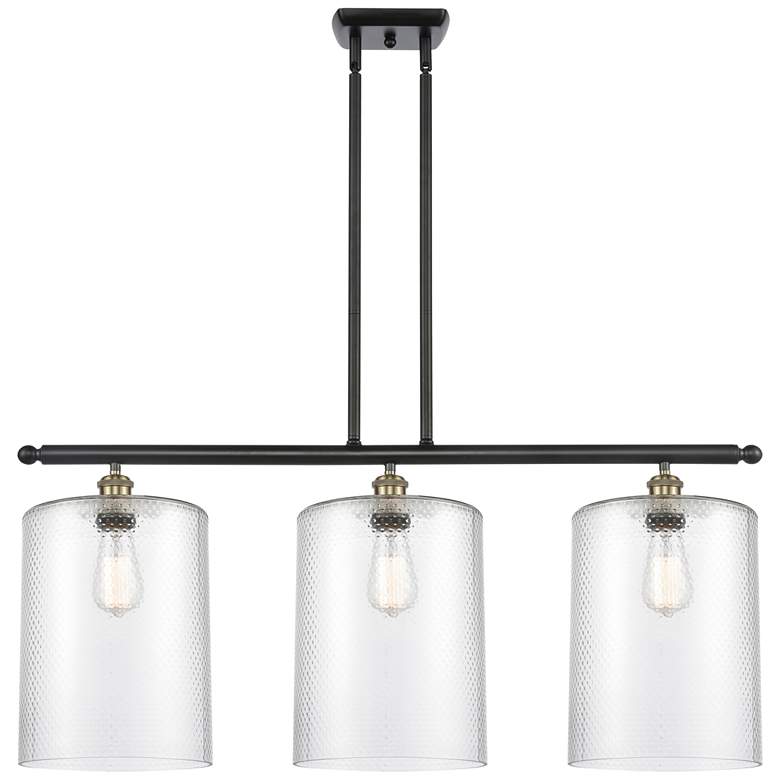 Image 1 Cobbleskill 10" 3 Light Black Brass Island Light w/ Clear Shade