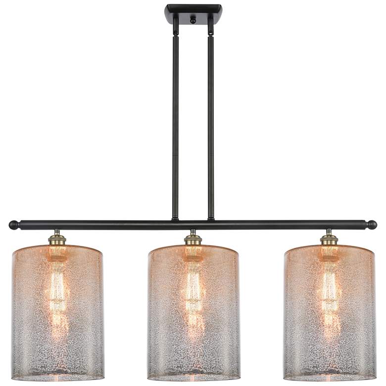 Image 1 Cobbleskill 10" 3 Light Black Brass Island Light w/ Mercury Shade