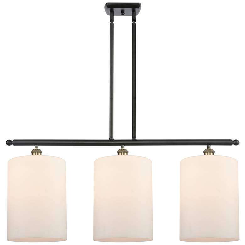 Image 1 Cobbleskill 10" 3 Light Black Brass Island Light w/ White Shade