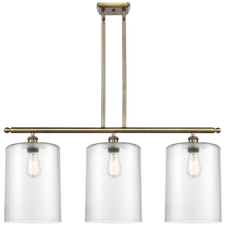 Image 1 Cobbleskill 10" 3 Light Brass Island Light w/ Clear Shade