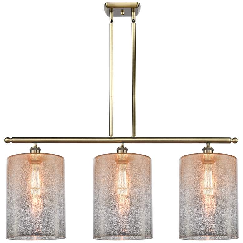 Image 1 Cobbleskill 10" 3 Light Brass Island Light w/ Mercury Shade