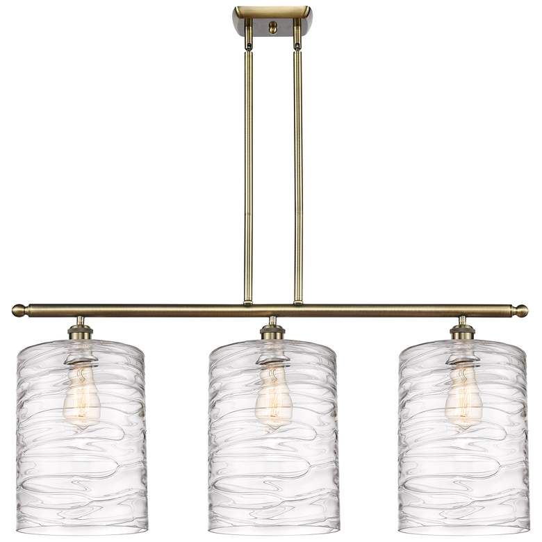 Image 1 Cobbleskill 10" 3 Light Brass Island Light w/ Swirl Shade