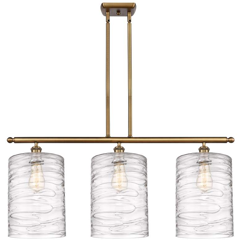 Image 1 Cobbleskill 10" 3 Light Brushed Brass Island Light w/ Swirl Shade