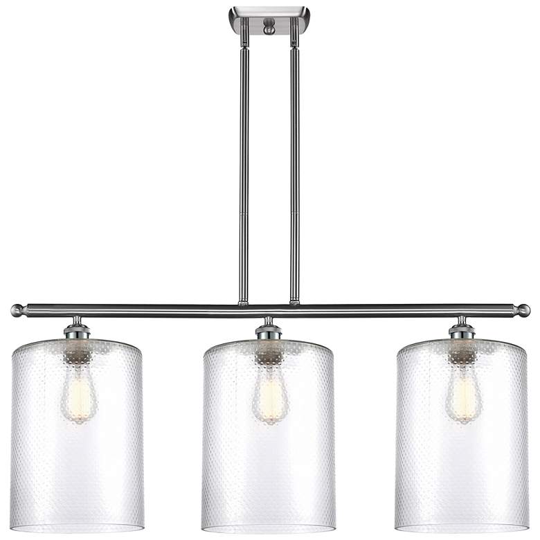 Image 1 Cobbleskill 10" 3 Light Brushed Nickel Island Light w/ Clear Shade