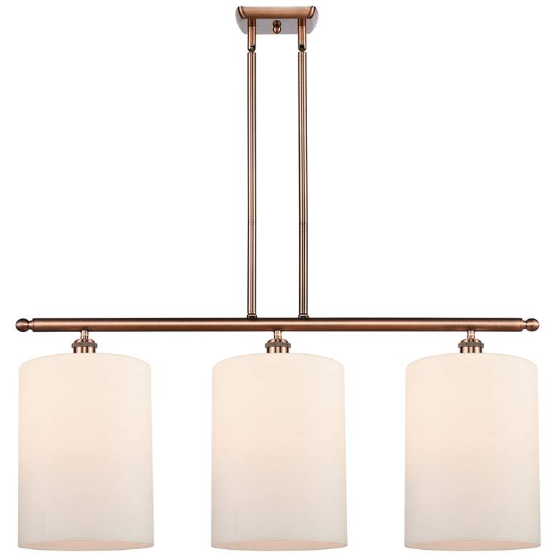 Image 1 Cobbleskill 10" 3 Light Copper Island Light w/ White Shade