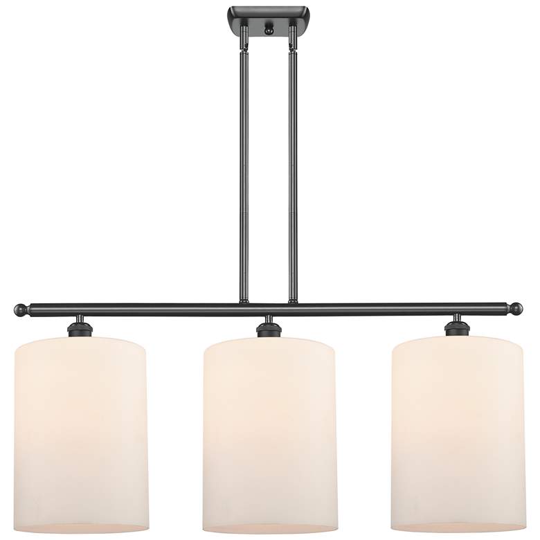 Image 1 Cobbleskill 10" 3 Light Matte Black Island Light w/ White Shade